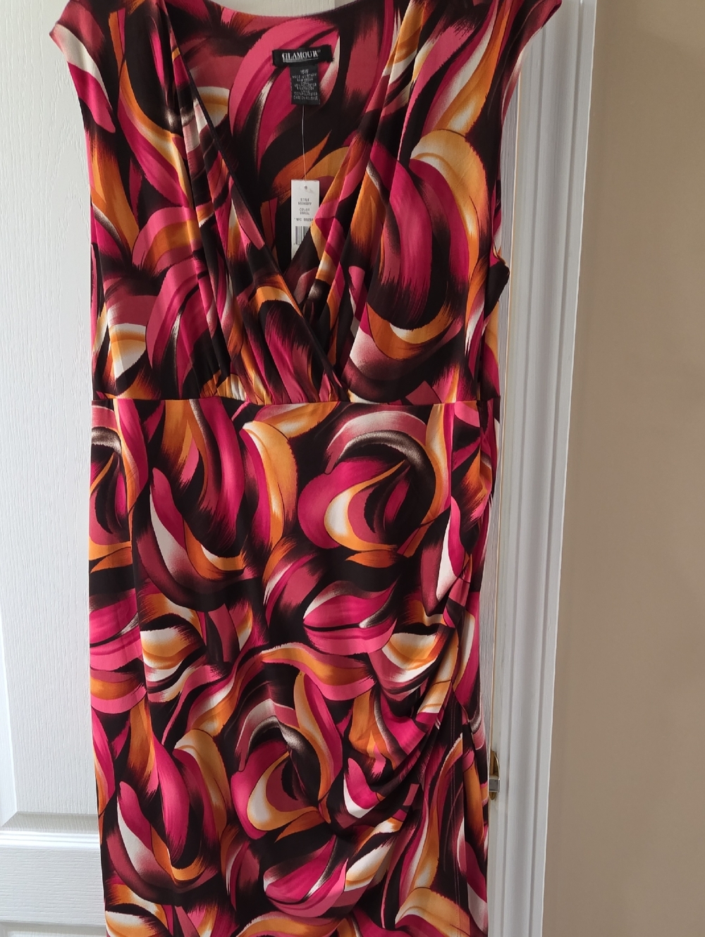 Glamour Pink and Orange Abstract Swirl Midi Dress